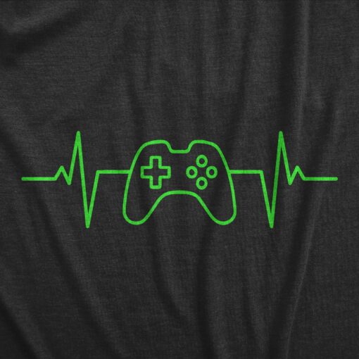 Mens Video Game Heart Beat T Shirt Funny Cool Controller Pulse Monitor Tee For Guys