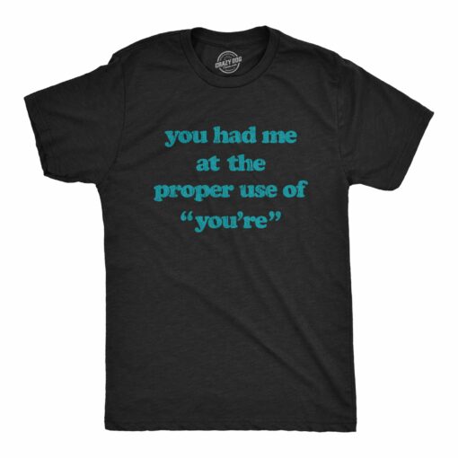Mens You Had Me At The Proper Use Of You’re Tshirt Funny Correcting Grammar Tee