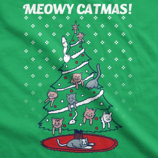 Meowy Christmas Cat Tree Ugly Christmas Sweater Men’s Tshirt