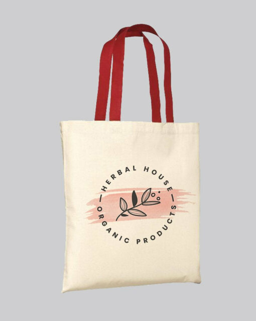 Color Handle Customized Cotton Tote Bags  Promo Logo Tote Bags Two Tone