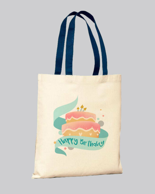NavyNatural Color Handle Customized Tote Bags – Promo Logo Tote Bags Two Tone