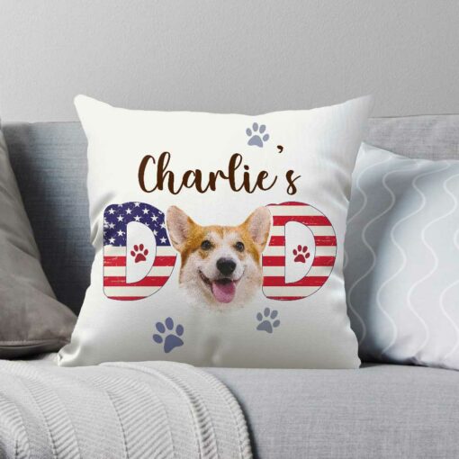 American Flag Dog Dad Pillow With Dog Face, Dog Dad 4th Of July Personalized Pillow, Gifts For Dad From Dog – Best Personalized Gifts For Everyone