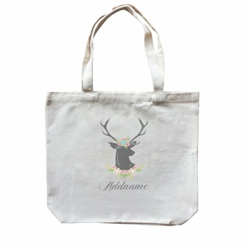 Basic Family Series Pastel Deer Black Deer With Flower Addname Canvas Bag