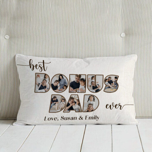 Best Bonus Dad Ever Photo Pillow, Custom Bonus Dad Gifts For Fathers Day, Bonus Dad Gifts, Personalized Bonus Dad Gifts With Names – Best Personalized Gifts For Everyone