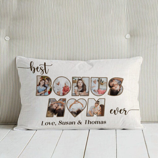 Best Bonus Mom Ever Photo Throw Pillow, Bonus Mom Gifts, Bonus Mom Gifts Personalized – Best Personalized Gifts For Everyone