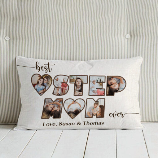 Best Step Mom Ever Photo Collage Throw Pillow, Step Mom Gifts From Stepdaughter, Personalised Gift For Stepmoms – Best Personalized Gifts For Everyone