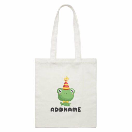 Birthday Frog Frog Wearing Party Hat Addname White Canvas Bag