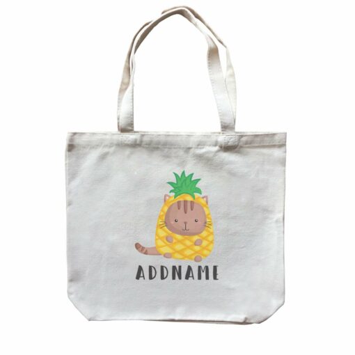 Birthday Hawaii Cute Cat Wearing Pineapple Suit Addname Canvas Bag