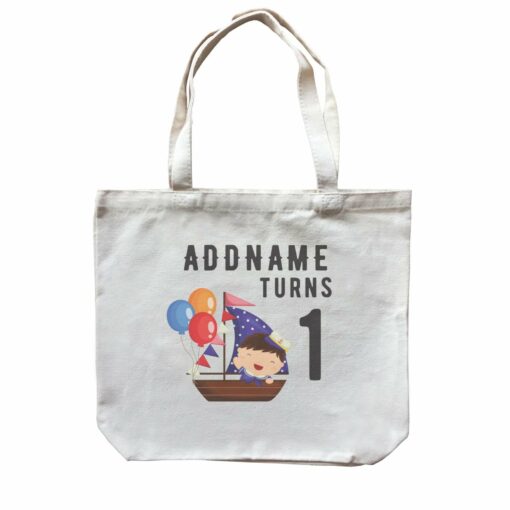 Birthday Sailor Baby Boy In Ship With Balloon Addname Turns 1 Canvas Bag