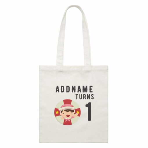 Birthday Sailor Baby Girl In Lifebuoy Addname Turns 1 White Canvas Bag