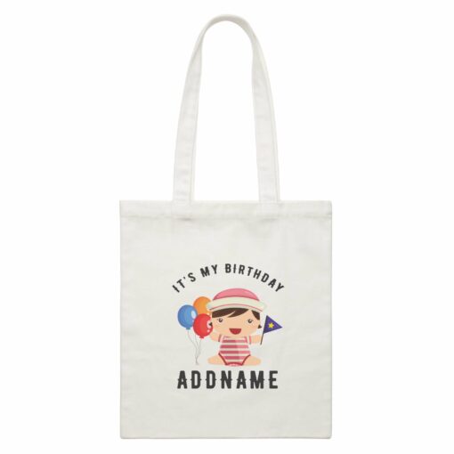 Birthday Sailor Baby Girl With Balloon It’s My Birthday Addname White Canvas Bag