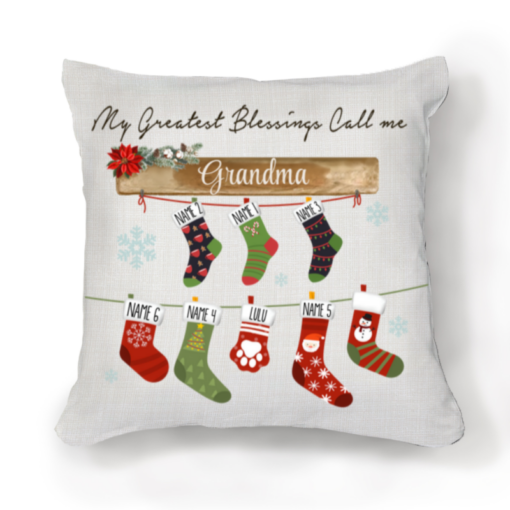 Blessed Grandma Pillows With Grandkids Names, Personalized Grandma Pillow, Christmas Gift For Grandma