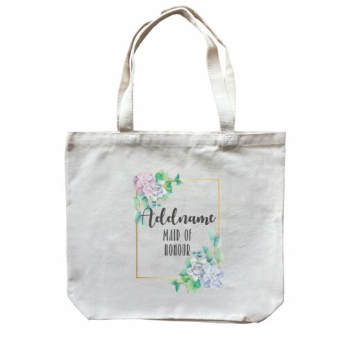 Bridesmaid Floral Modern Blue Flowers With Frame Maid Of Honour Addname Canvas Bag
