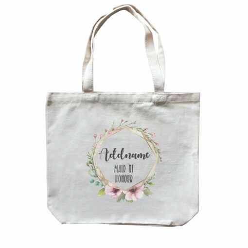 Bridesmaid Floral Modern Pink with Geometric Frame Maid of Honour Addname Canvas Bag