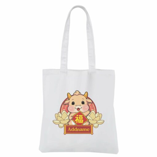 [CNY 2021] Gold Lotus Series Golden Cow with Spring Couplets White Canvas Bag