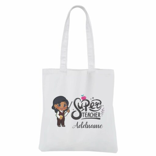 Chibi Super Teacher Indian Female Teacher White Canvas Bag