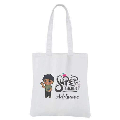 Chibi Super Teacher Indian Male Teacher White Canvas Bag