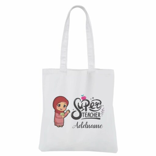 Chibi Super Teacher Malay Female Teacher White Canvas Bag