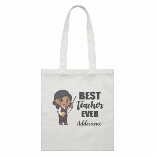 Chibi Teachers Indian Woman Best Teacher Ever Addname White Canvas Bag