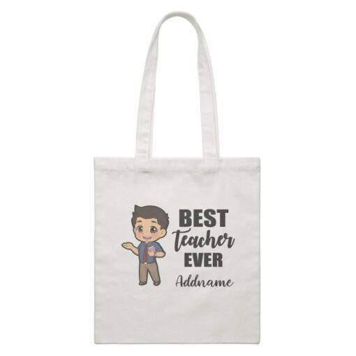 Chibi Teachers Malay Man Best Teacher Ever Addname White Canvas Bag