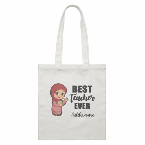 Chibi Teachers Malay Woman Best Teacher Ever Addname White Canvas Bag