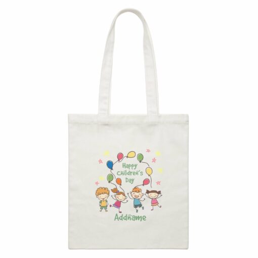 Children’s Day Gift Series Four Cute Children With Balloons Addname Canvas Bag