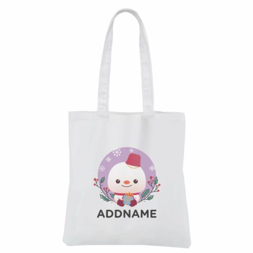 Christmas Cute Animal Series Cute Snowman White Canvas Bag