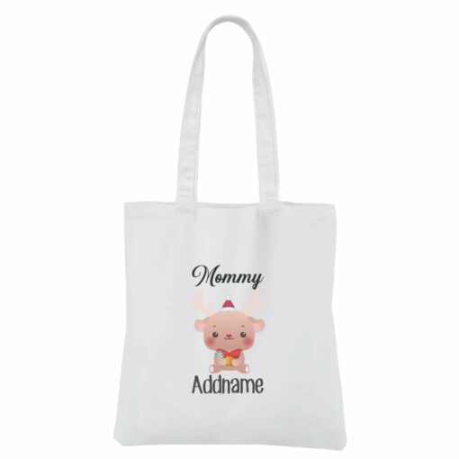 Christmas Cute Animal Series Mommy Deer White Canvas Bag