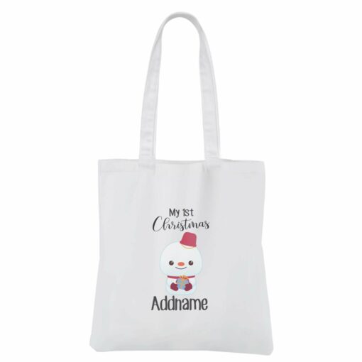 Christmas Cute Animal Series My 1st Christmas Snowman White Canvas Bag