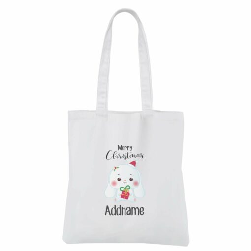 Christmas Cute Animal Series Rabbit Merry Christmas White Canvas Bag