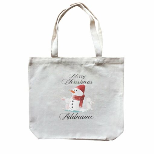 Christmas Cute Rabbits Build Snowman Merry Christmas Addname Canvas Bag