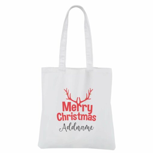 Christmas Series Antler Merry Christmas White Canvas Bag