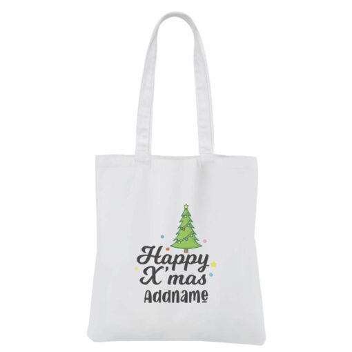 Christmas Series Christmas Tree Happy X’mas White Canvas Bag