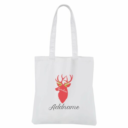 Christmas Series Grandma Silhouette Reindeer White Canvas Bag