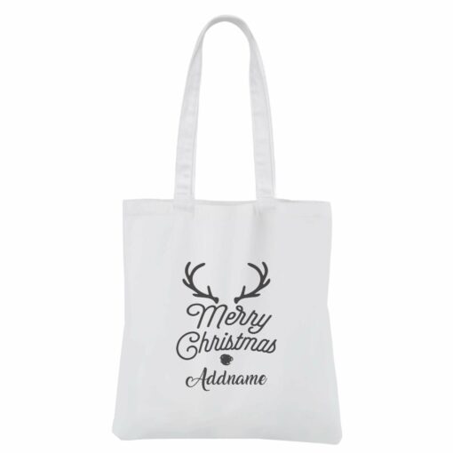 Christmas Series Merry Christmas Antler Merry Christmas White Canvas Bag