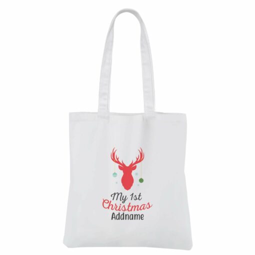 Christmas Series My First Christmas Silhouette Reindeer with Baubbles White Canvas Bag