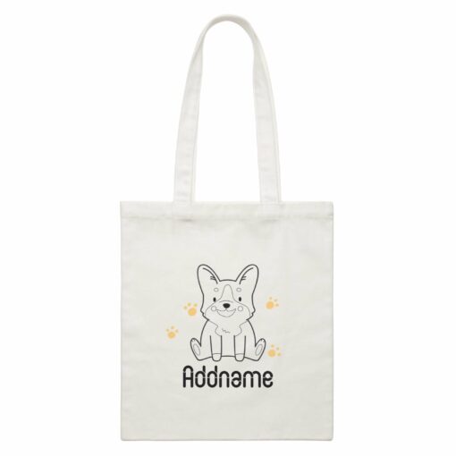 Coloring Outline Cute Hand Drawn Animals Dogs Corgi Addname White White Canvas Bag