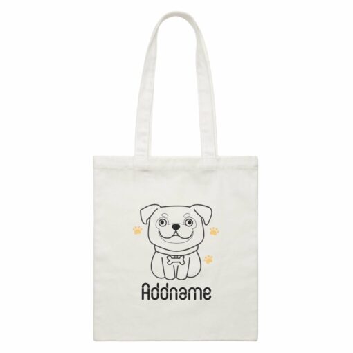 Coloring Outline Cute Hand Drawn Animals Dogs Pug Addname White White Canvas Bag