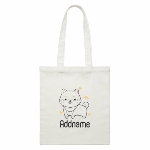 Coloring Outline Cute Hand Drawn Animals Dogs Shiba Addname White White Canvas Bag