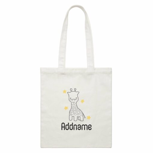 Coloring Outline Cute Hand Drawn Animals Safari Giraffe Addname White White Canvas Bag