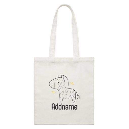 Coloring Outline Cute Hand Drawn Animals Safari Zebra Addname White White Canvas Bag