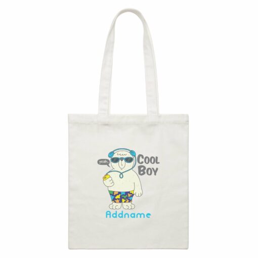 Cool Cute Animals Bear Yeah Cool Boy Addname White Canvas Bag