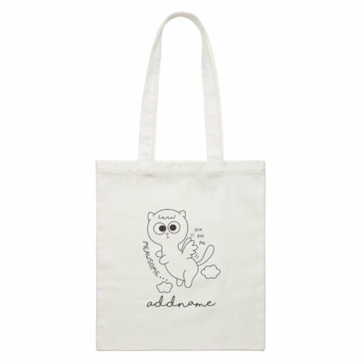 Cool Cute Animals Cats Angel Cat Meawsome Addname White Canvas Bag