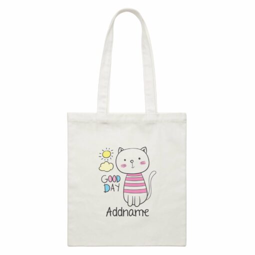 Cool Cute Animals Cats Good Day Addname White Canvas Bag