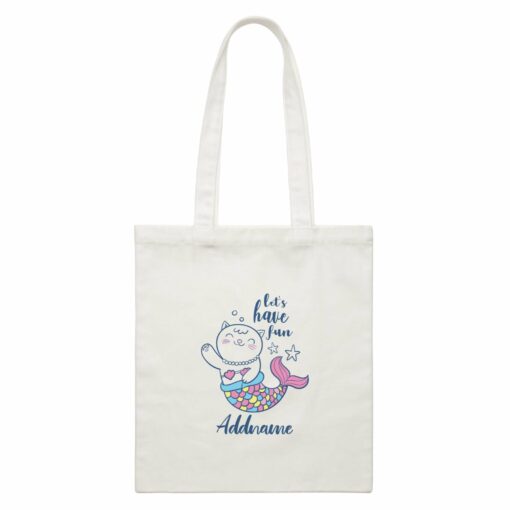 Cool Cute Animals Cats Let’s Have Fun Addname White Canvas Bag