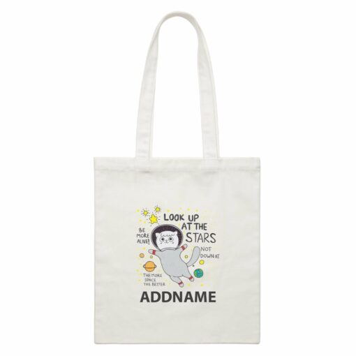 Cool Cute Animals Cats Look At The Stars Addname White Canvas Bag