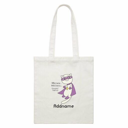 Cool Cute Animals Cats Meoww Super Hero Addname White Canvas Bag