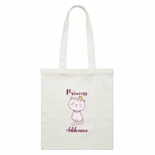 Cool Cute Animals Cats Princess Cat With Crown Addname White Canvas Bag