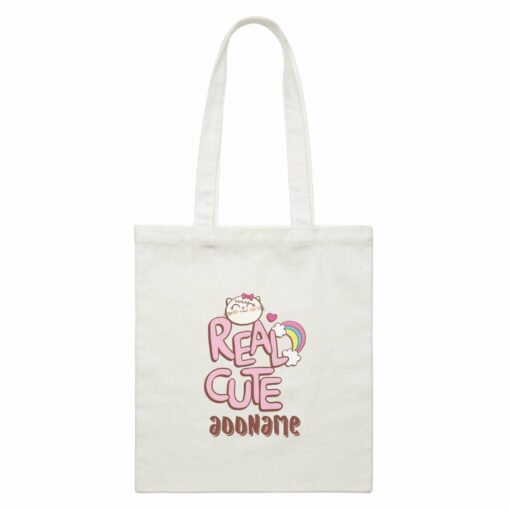 Cool Cute Animals Cats Real Cute Addname White Canvas Bag