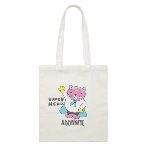 Cool Cute Animals Cats Super Hero Addname White Canvas Bag